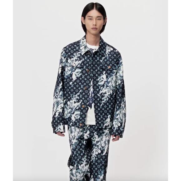 Louis Vuitton Men's Monogram Printed Blue Floral Denim Jacket FR Size 58 US 48 - Picture 1 of 16